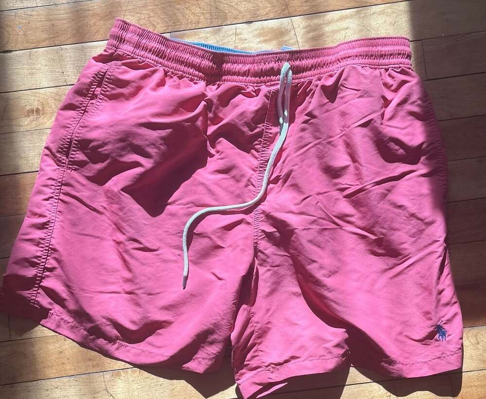 Polo Ralph Lauren Men's Solid Pink Swim Trunks with Elastic Waistband